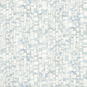 Abstract blue and white mosaic tile pattern.