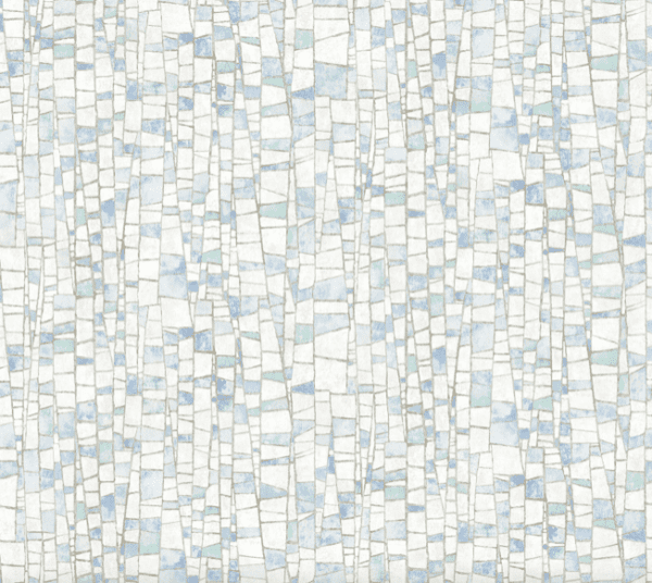 Abstract blue and white mosaic tile pattern.