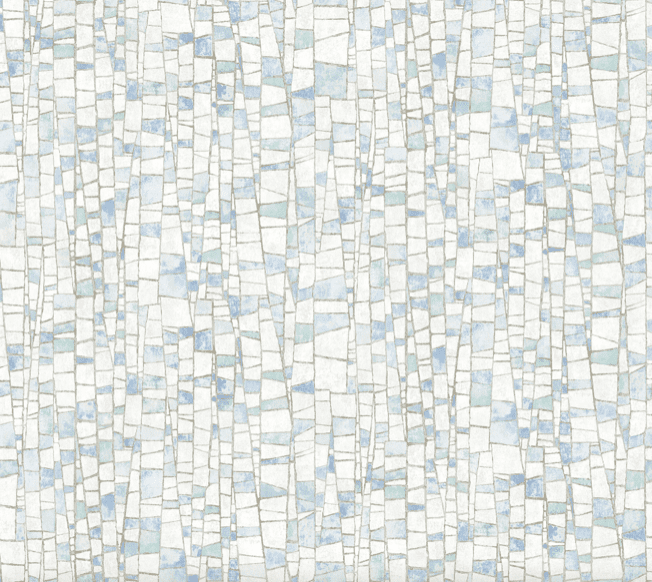 Abstract blue and white mosaic tile pattern.