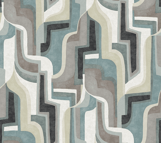 Abstract geometric teal and beige pattern.