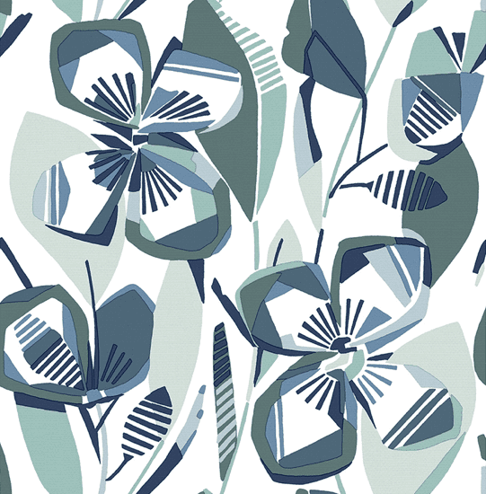 Abstract blue and green floral pattern.