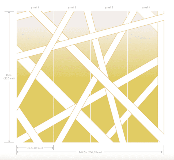 Abstract yellow and white geometric wall art.