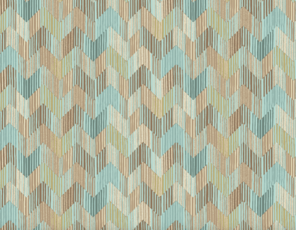 Abstract chevron pattern in teal and beige.