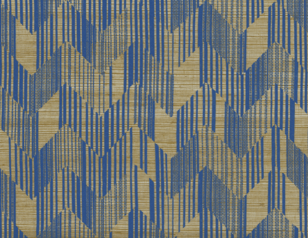 Abstract blue and gold striped pattern.